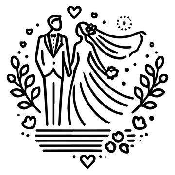 recommend clip art: Simple line art wedding couple vector logo symbol