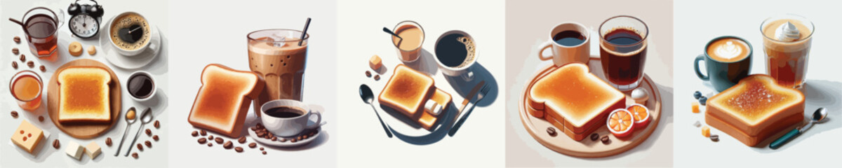 vector set of delicious toast food