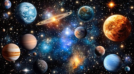 Stunning Space Scene with Planets and Stars