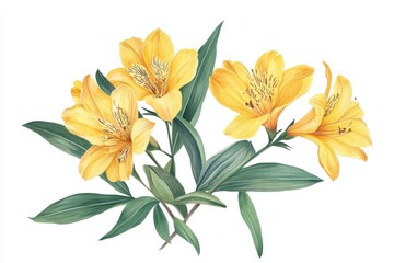 watercolor painting of yellow alstroemeria flowers