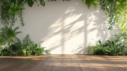 Minimalist Empty Room with White Wall and Wooden Floor Accents