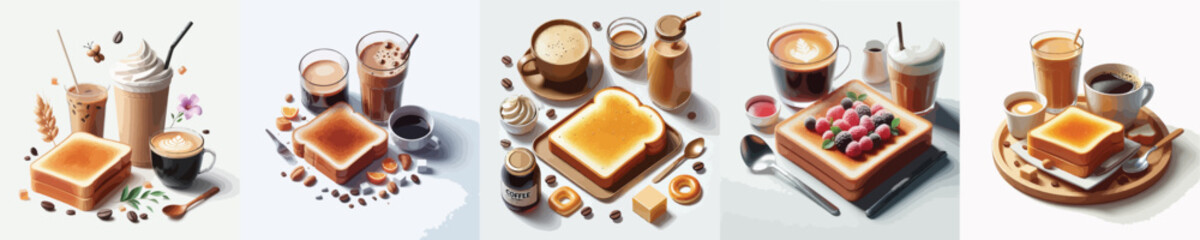 vector set of delicious toast food