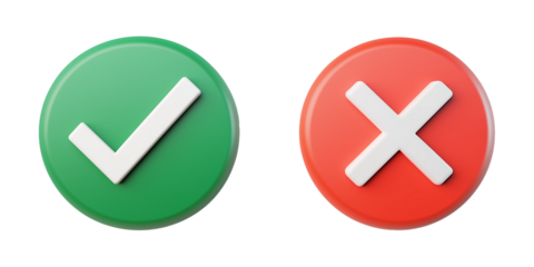 Green Tick and Red X Icon – Circular Symbols on White Background
