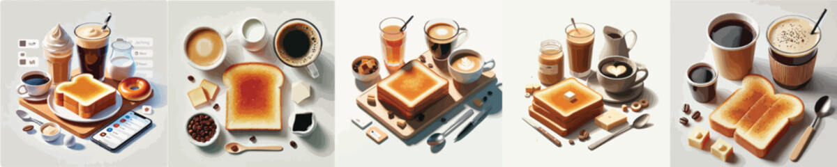 vector set of delicious toast food