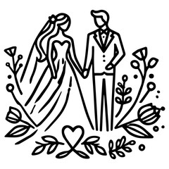 Simple line art wedding couple vector logo symbol