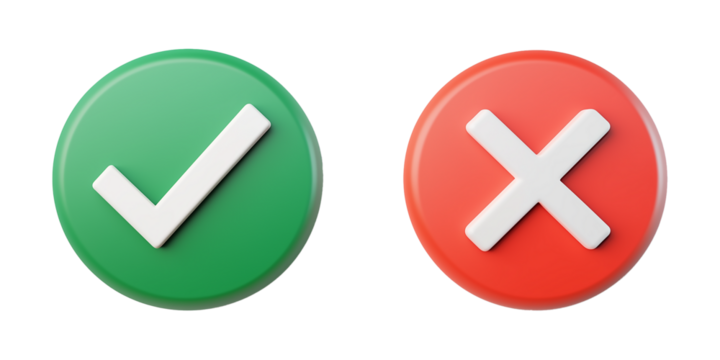 Green Tick and Red X Icon – Circular Symbols on White Background