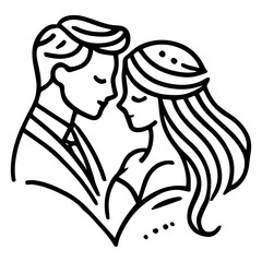Simple line art wedding couple vector logo symbol