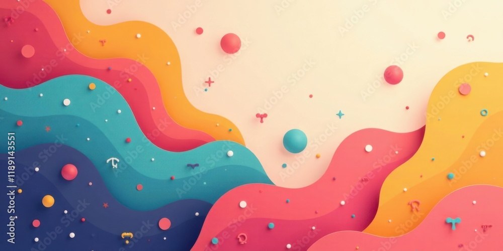 Aufkleber Abstract Colorful Waves with Floating Shapes and Symbols
