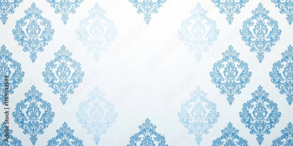 Poster elegant light blue damask wallpaper design with subtle texture and central blank space ideal for inv