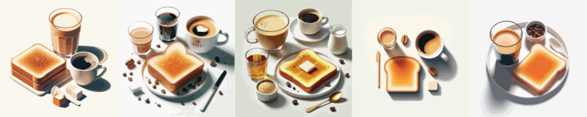 vector set of delicious toast food