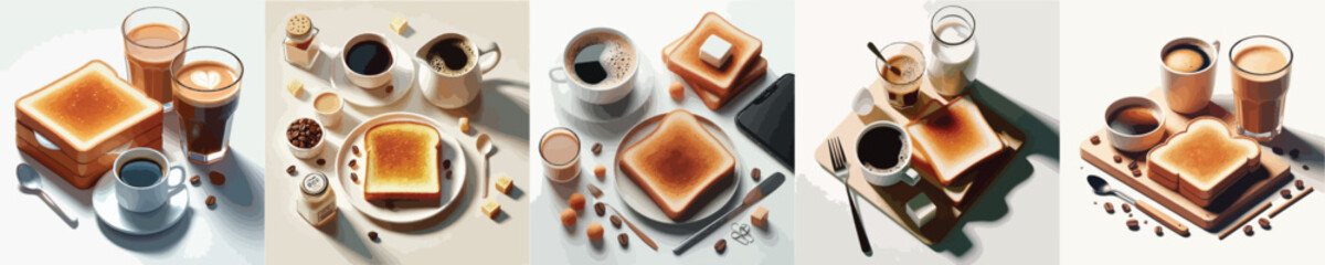 vector set of delicious toast food