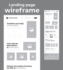 Gym Services Landing Page wireframe