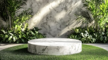 Marble Pedestal in Lush Garden Setting
