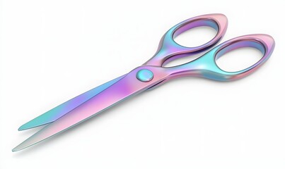 Iridescent pastel scissors isolated on white.