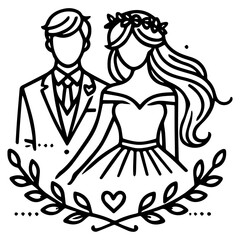Simple line art wedding couple vector logo symbol