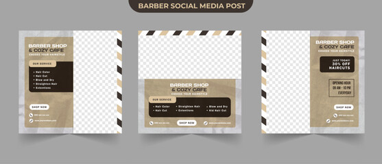 Barbershop hair cut and cafe mens grooming salon for social media post ideas content brochure and web banner template