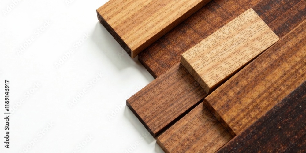 Poster abstract wooden planks arranged in a geometric pattern on white background