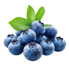 Obraz premium Fresh Blueberries with Green Leaves on White Background