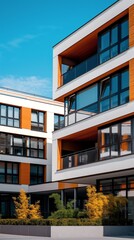 Modern Architecture Residential Apartment Building in Urban Environment with Contemporary Design and Green Landscaping