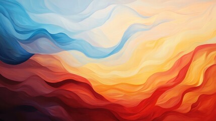 Fototapeta premium Abstract fluid art with warm and cool color gradients flowing together in a serene, wavy design suitable for modern decor