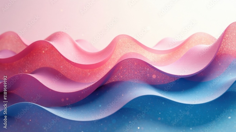 Poster abstract pink and blue wave forms with subtle sparkle