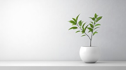 Green Plant in White Pot Against White Wall