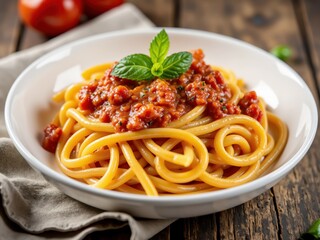 Bucatini Pasta with Tomato Sauce and Mint