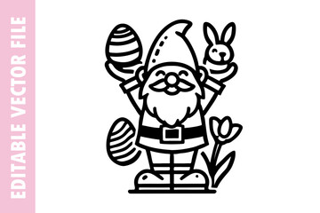 illustration of a gnome, Easter line vector design