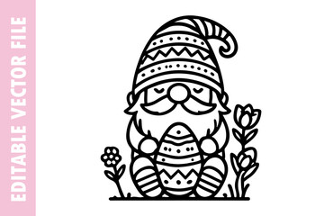 Easter gnome egg line vector design