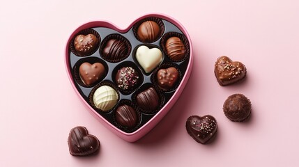 Heart shaped box of chocolates on a pink background for romantic occasions and gifts valentine day
