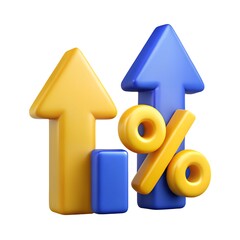 3d arrow up with percentage symbol icon with trading chart in financial, stock market, wealth economy, interest rate, Inflation, long term investment,
