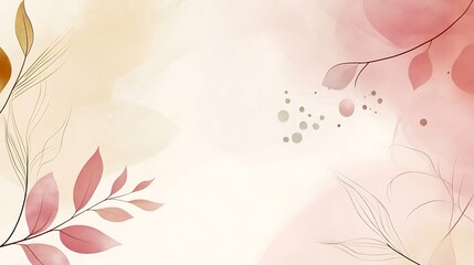 Delicate Watercolor Branches Leaves Abstract Art