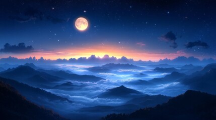 Mystical Moonlit Mountain Landscape