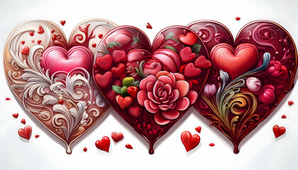 Cute colorful background with hearts for Valentine's Day on white backgrounds on digital art concept, Generative AI.