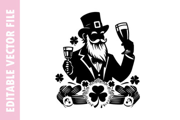 DJ with headphones, saint Patrick's day vector design silhouette illustration