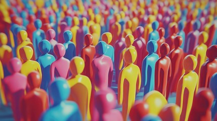 A colorful crowd of stylized figures representing diversity and community.