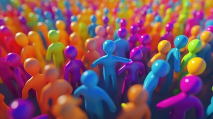 A vibrant crowd of colorful abstract figures representing diversity and community.