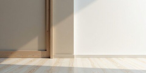Fototapeta premium Minimalist Interior Design Mockup with Light Wood Accents and Subtle Shadowing
