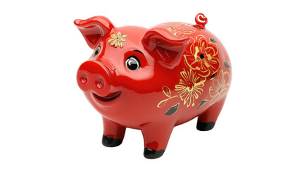 Obraz premium Red Piggy Bank with Floral Decoration for Savings and Investment