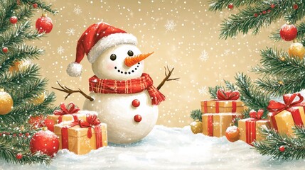 Fototapeta premium Festive Snowman with Christmas Gifts