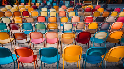 Fototapeta premium Rows of colorful chairs