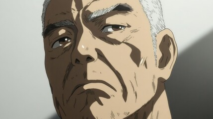 Obraz premium A man with a serious expression on his face. The man is wearing a white shirt. The man is looking at the camera