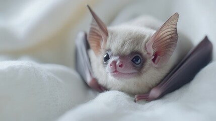 Obraz premium a close up of a Honduran white bat resting on a white blanket