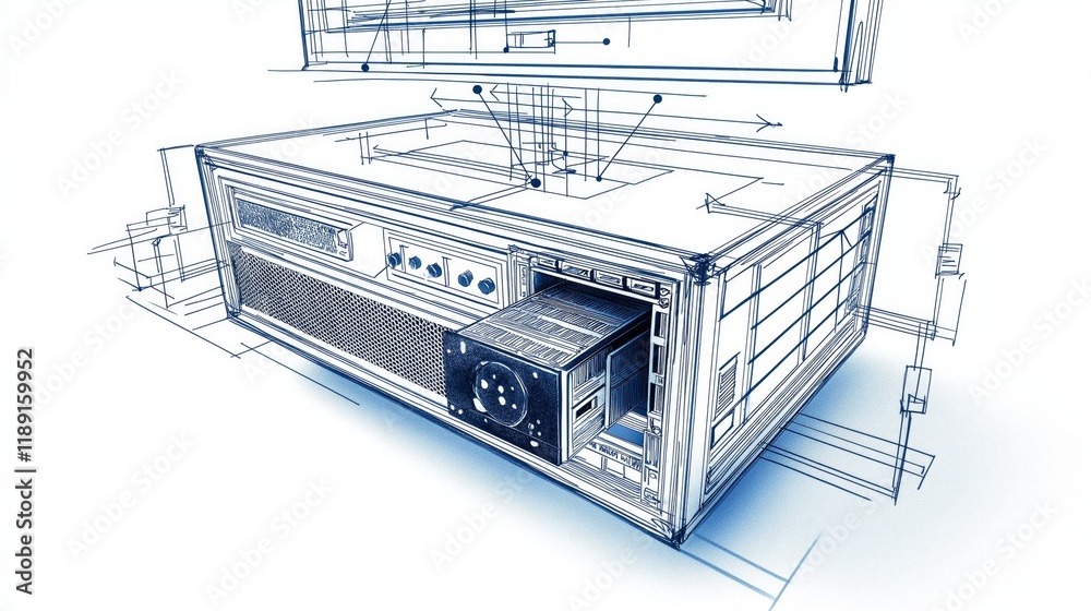 Poster Illustrated Stackable Server Modules Representing Scalable IT Infrastructure, Cloud Computing, and Futuristic Data Center Solutions, Generative AI
