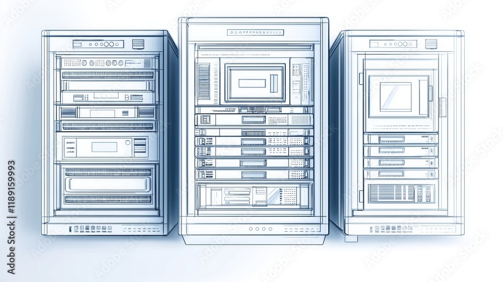 Aufkleber Illustrated Stackable Server Modules Representing Scalable IT Infrastructure, Cloud Computing, and Futuristic Data Center Solutions, Generative AI