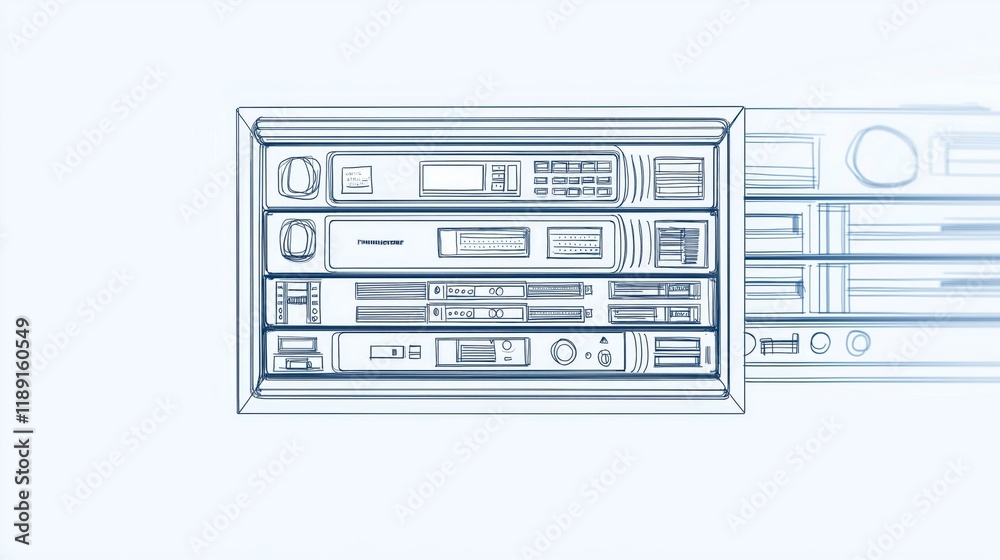 Poster Illustrated Stackable Server Modules Representing Scalable IT Infrastructure, Cloud Computing, and Futuristic Data Center Solutions, Generative AI