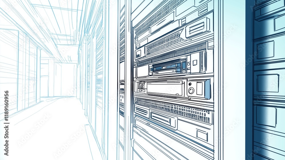 Poster Illustrated Stackable Server Modules Representing Scalable IT Infrastructure, Cloud Computing, and Futuristic Data Center Solutions, Generative AI