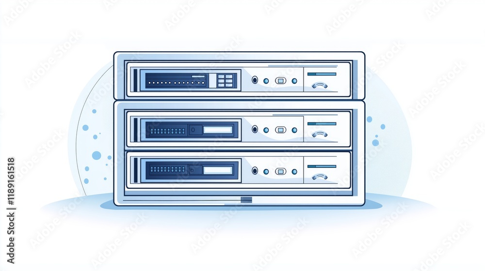 Poster modern blue-white server infrastructure in a futuristic data center, highlighting technology, connec