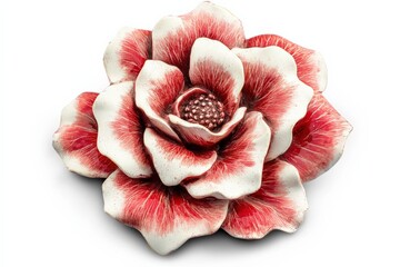 close up of a red and white flower