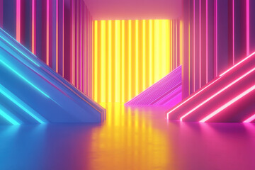 3d render, modern conceptual colorful background, bright neon rays and glowing lines